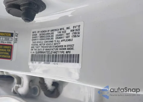 2012 Honda Cr-V Ex-L из США, поврежденный, VIN 5J6RM4H72CL014421